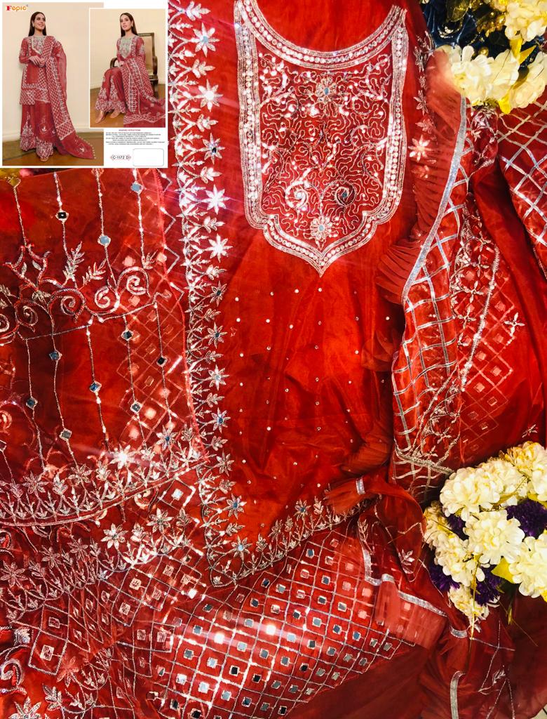 Fepic Rosemeen C 1172 D Organza Heavy Embroidery Handwork Salwar Kameez