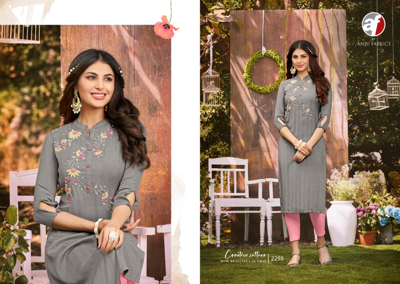 Anju Fabrics Impressive Vol 4 Viscose Rayon Fancy Stylish Party Wear Kurtis With Beautiful Embroidery