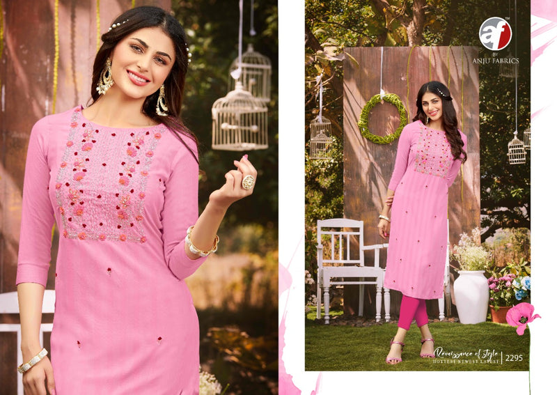 Anju Fabrics Impressive Vol 4 Viscose Rayon Fancy Stylish Party Wear Kurtis With Beautiful Embroidery