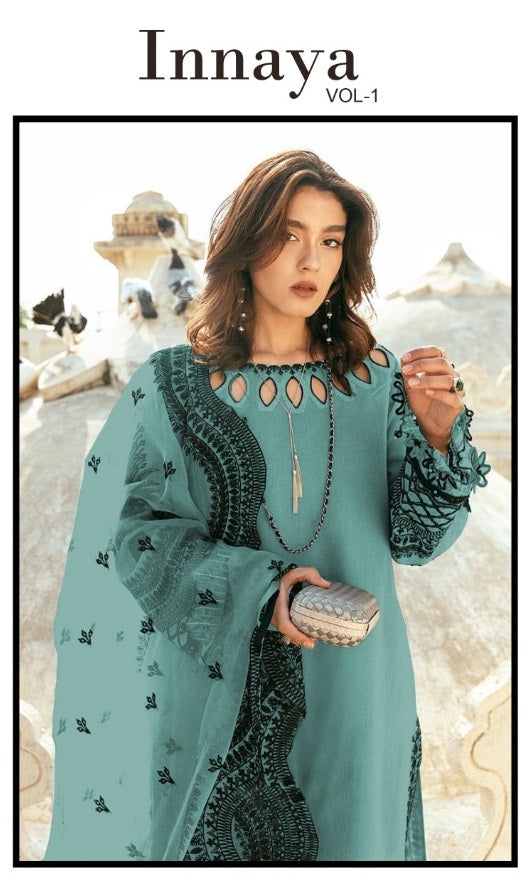 Mehboob Tex Innaya Vol 1 Georgette Fancy Designer Pakistani Style Party Wear Kurtis With Bottom & Dupatta