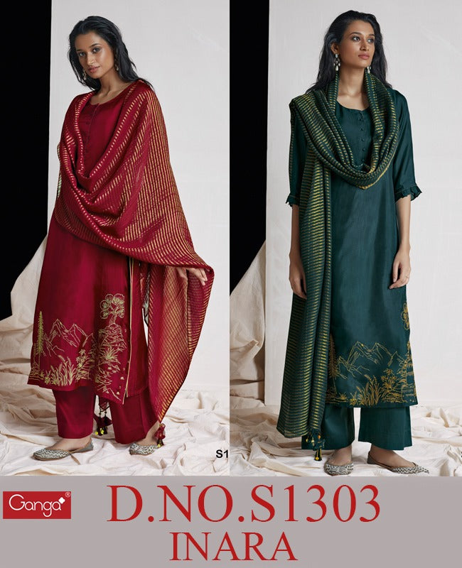Ganga Inara 1303 Bemberg Silk With Heavy Beautiful Work stylish Designer Casual Look Salwar Kameez