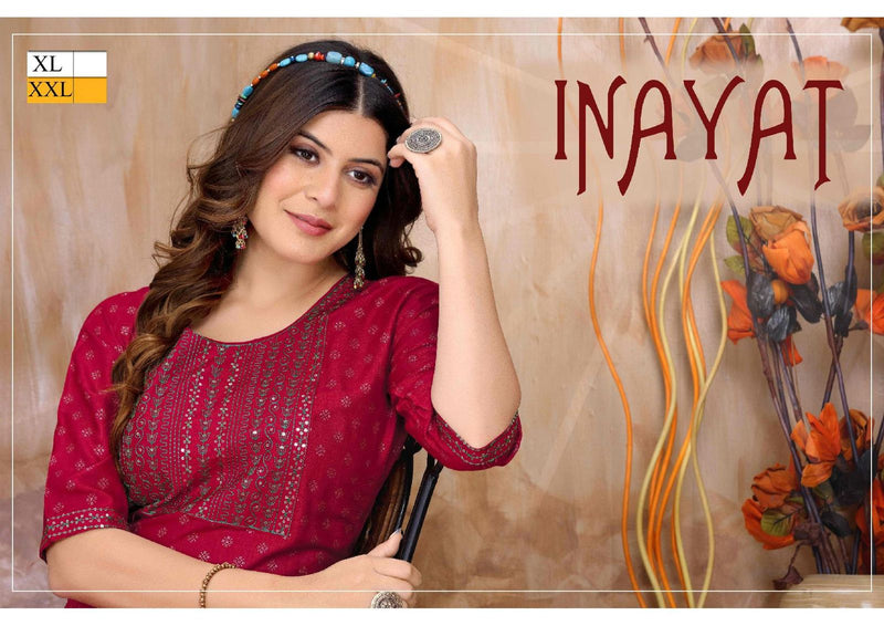 Golden Inayat Rayon Gold Foil Printed Party Wear Kurtis