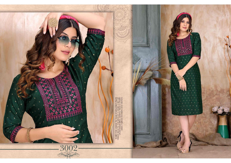 Golden Inayat Rayon Gold Foil Printed Party Wear Kurtis