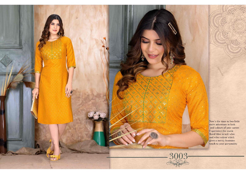 Golden Inayat Rayon Gold Foil Printed Party Wear Kurtis