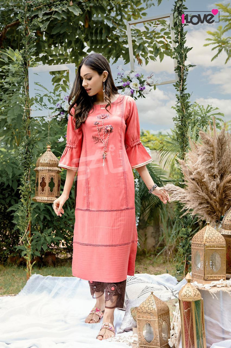 1Love S4u Indi  Chic Vol 3 Rayon Stylish Fancy Festive Wear Kurtis With Bottom