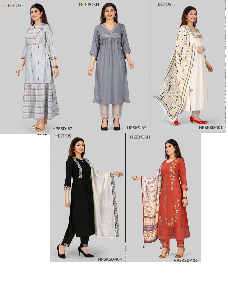 Heeposh Designer Indo Fashion Muslin Fancy Stylish Designer Style Party Wear Kurtis With Set Of Bottom & Dupatta