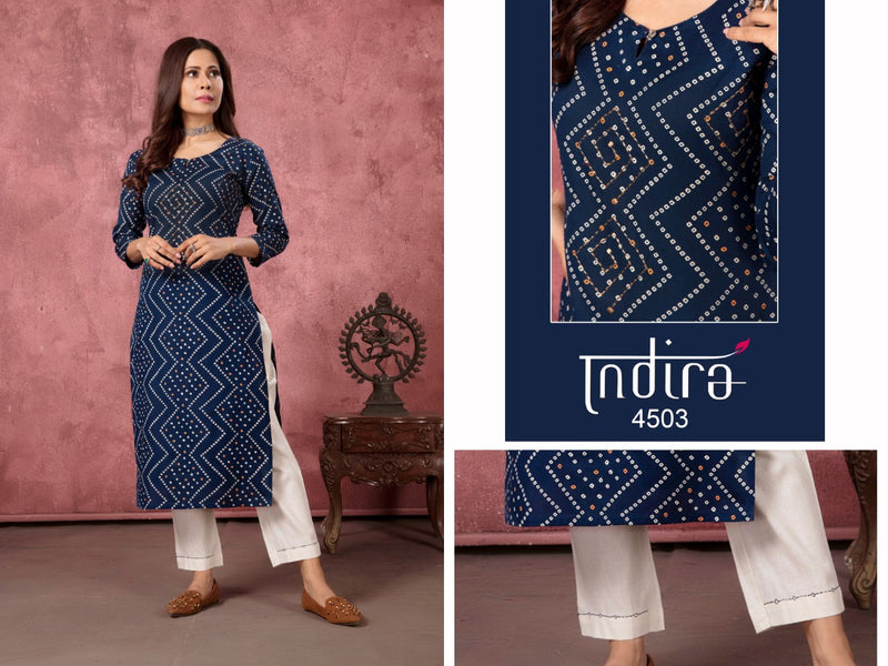Indira Apparels Bandhej Pure Cotton Linen Designer Kurti With Botton Wear
