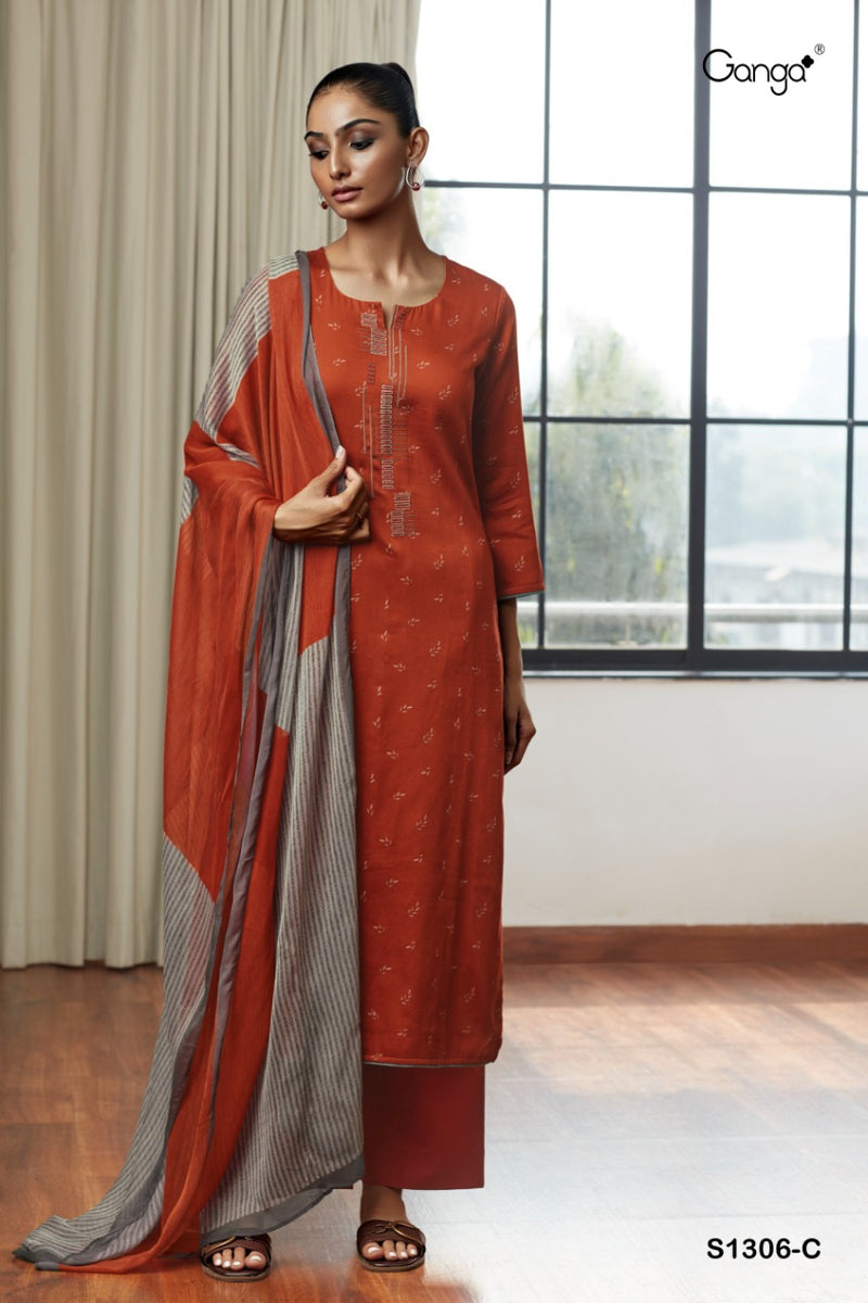 Ganga Inna 1306 Pure Cotton With Fancy Work Stylish Designer Attractive Look Fancy Salwar Kameez