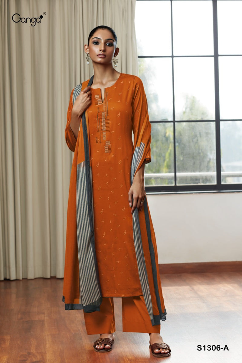 Ganga Inna 1306 Pure Cotton With Fancy Work Stylish Designer Attractive Look Fancy Salwar Kameez