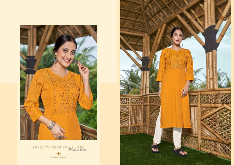 Kalaroop Kajree Innaya Fashion Rayon With Embroidery Work Stylish Designer Casual Wear Kurti