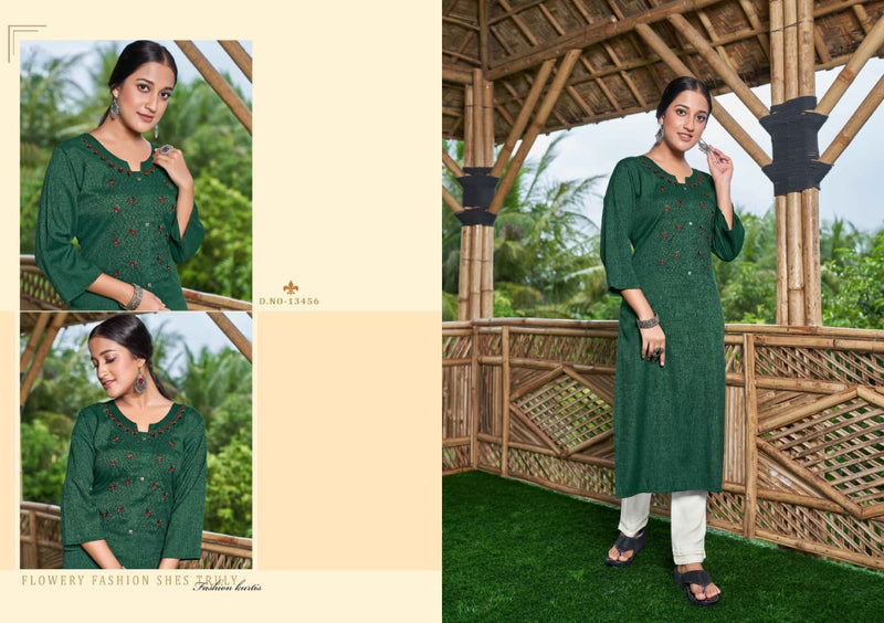 Kalaroop Kajree Innaya Fashion Rayon With Embroidery Work Stylish Designer Casual Wear Kurti