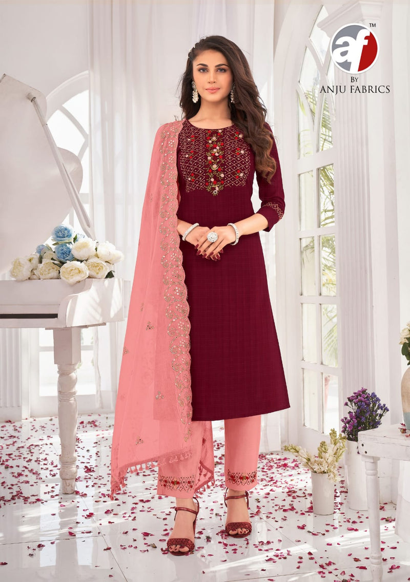 Anju Fabrics Insta Girl Premium Viscose Rayon Designer Party Wear Kurtis With Bottom & Dupatta