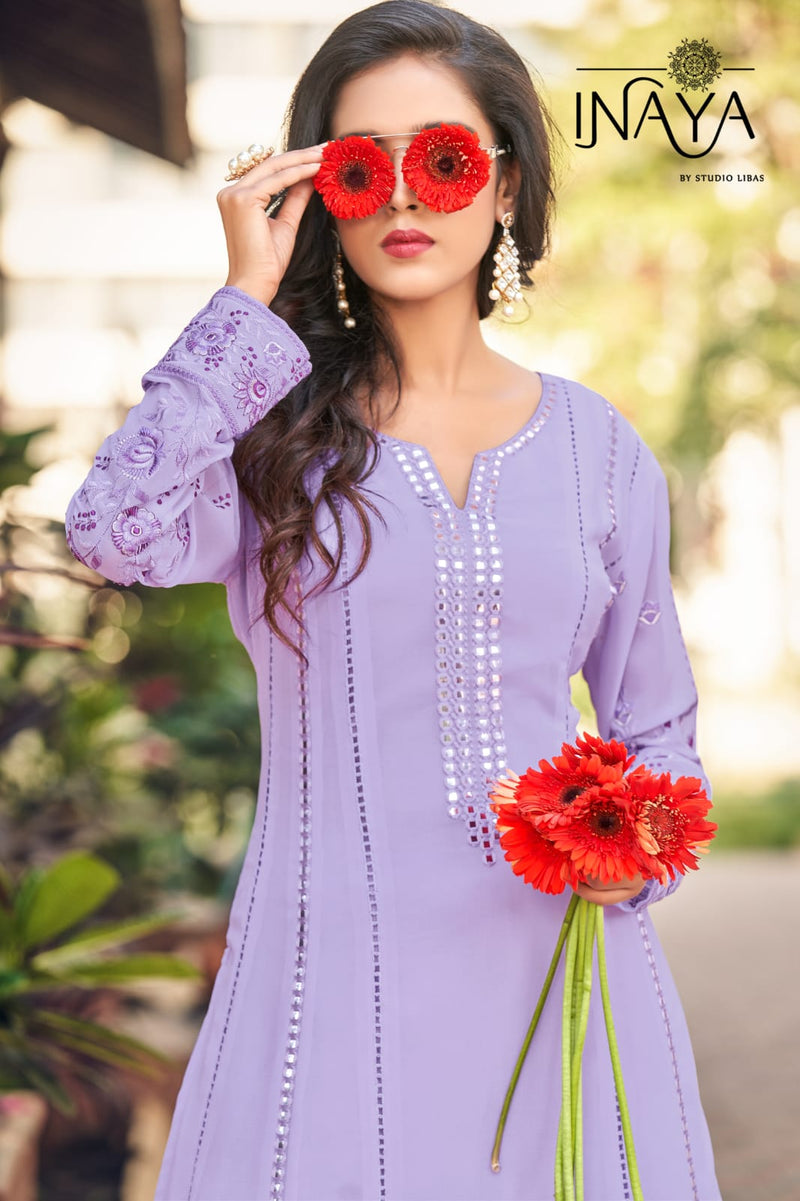 Inaya Libas Studio Launch By Lpc Pure Georgette With Exclusive Mirror Work Readymade Kurti With Bottom