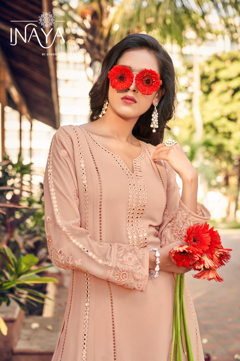 Inaya Libas Studio Launch By Lpc Pure Georgette With Exclusive Mirror Work Readymade Kurti With Bottom