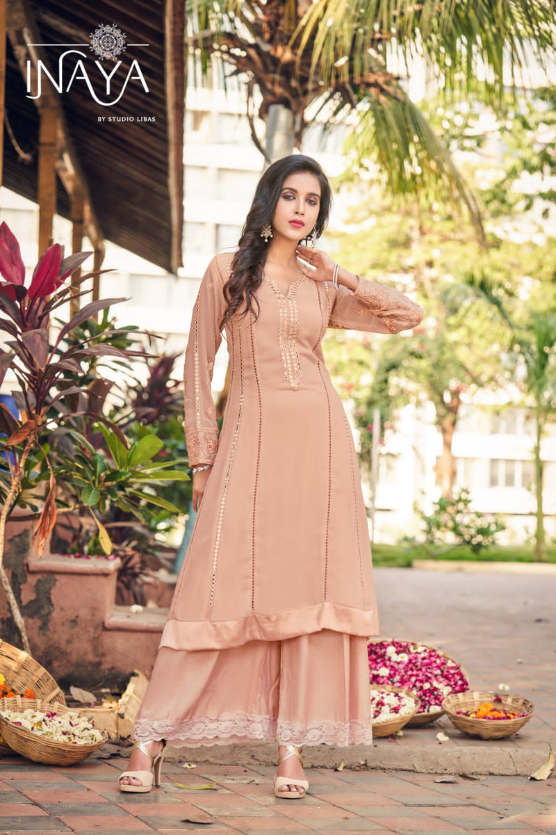 Inaya Libas Studio Launch By Lpc Pure Georgette With Exclusive Mirror Work Readymade Kurti With Bottom