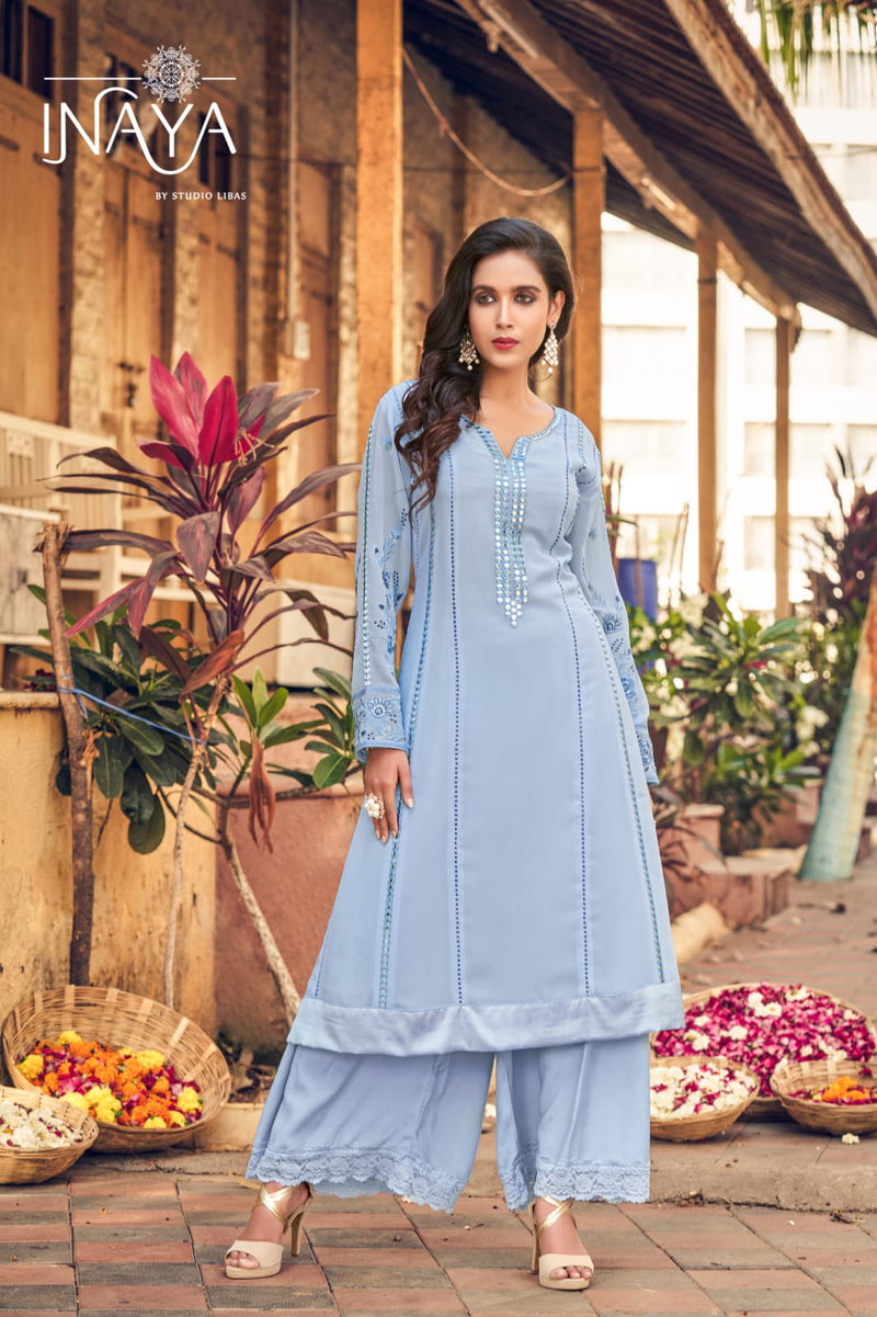 Inaya Libas Studio Launch By Lpc Pure Georgette With Exclusive Mirror Work Readymade Kurti With Bottom