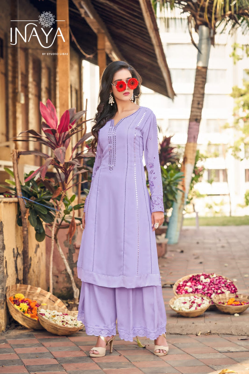 Inaya Libas Studio Launch By Lpc Pure Georgette With Exclusive Mirror Work Readymade Kurti With Bottom