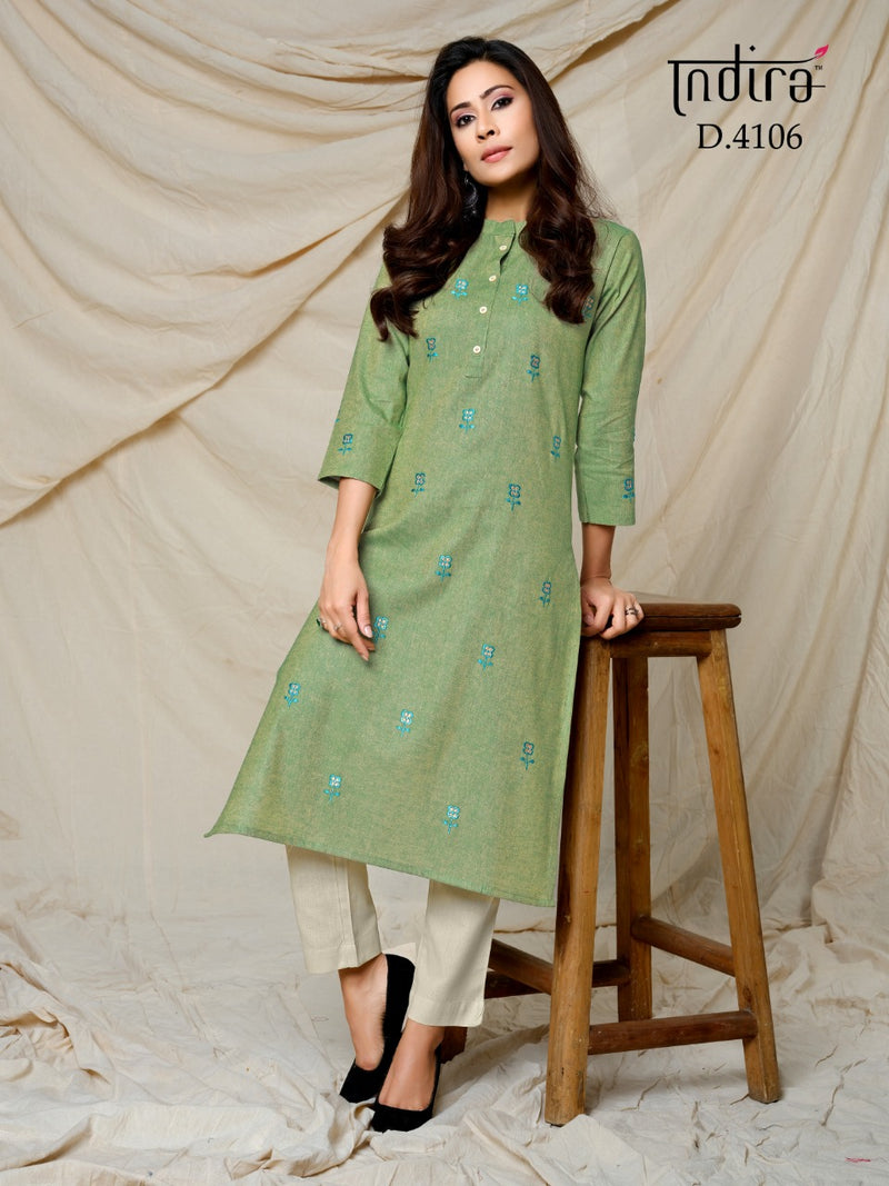 Indira Finesse Woven Cotton With Emboidery Work Long Straight Regular Wear Salwar Kameez