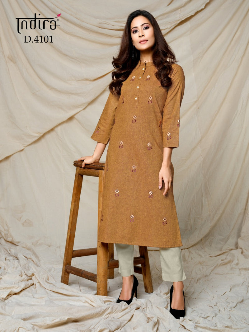 Indira Finesse Woven Cotton With Emboidery Work Long Straight Regular Wear Salwar Kameez