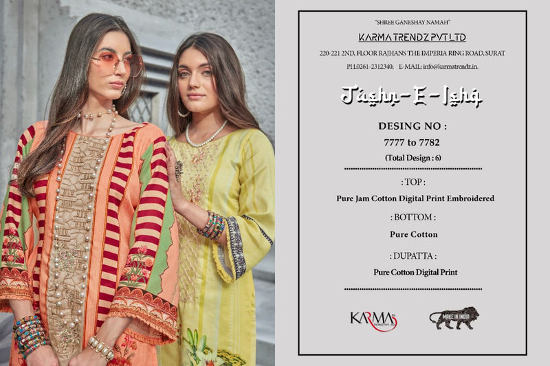 Karma Trendz Jashn E Ishq Jam Cotton Printed Pakistani Style Festive Wear Salwar Suits With Embroidery