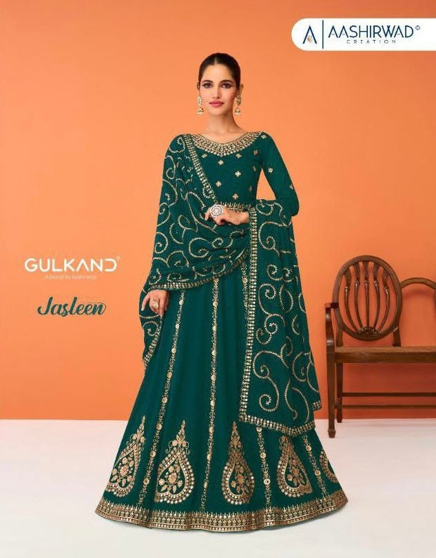 Aashirwad Creation Jasleen Georgette With Elegant Fancy Work Stylish Designer Long Gown
