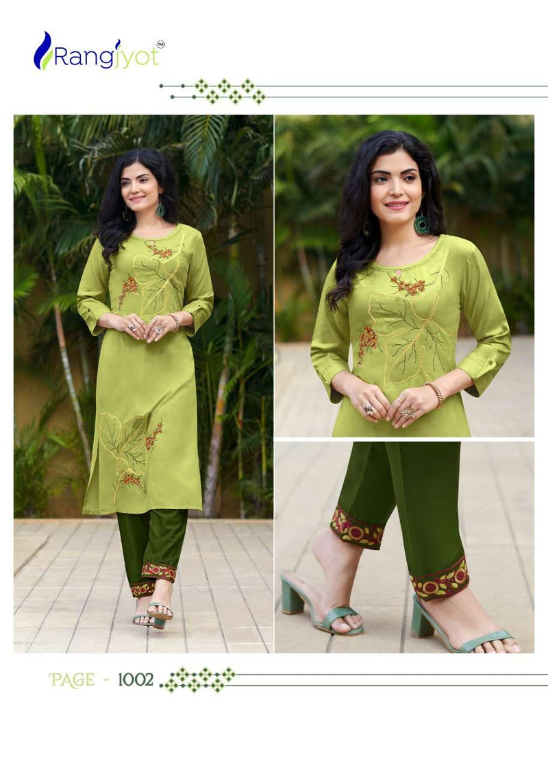 Rang Jyot Jasmin Rayon Fancy Stylish Party Wear Kurtis With Pant