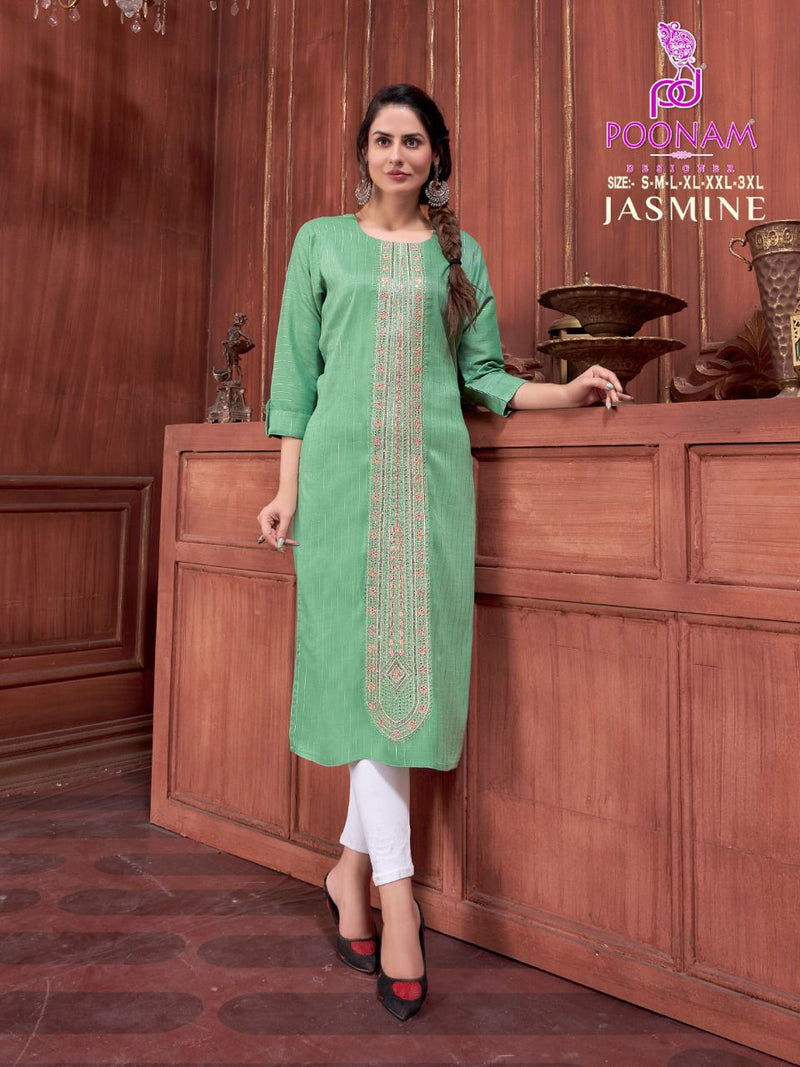Poonam Jasmin Rayon With Heavy Embroidery Work stylish Designer Fancy Kurti