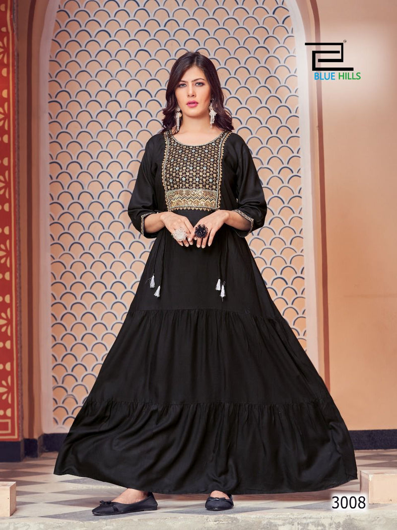 Blue Hills Jasmine Vol 3 Rayon With Heavy Embroidery Work Stylish Designer Casual Wear Long Gown