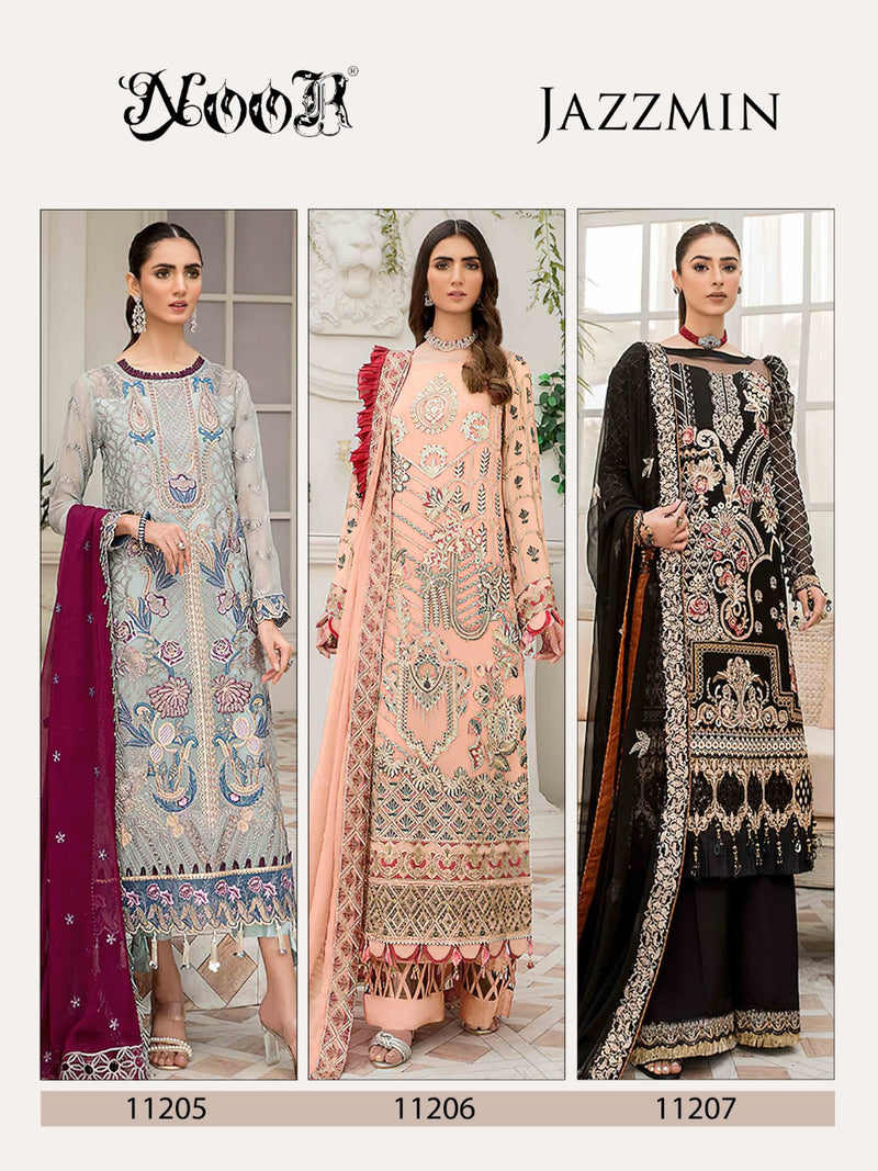 Noor Jazmin Georgette Embroidered Pakistani Style Party Wear Salwar Suits