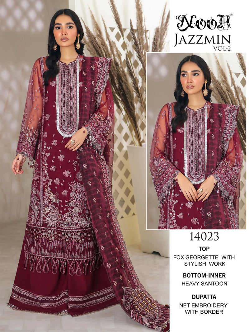 Noor Jazzmin Vol 2 Georgette Heavy Designer Embroidered Pakistani Style Wedding Wear Salwar Suits