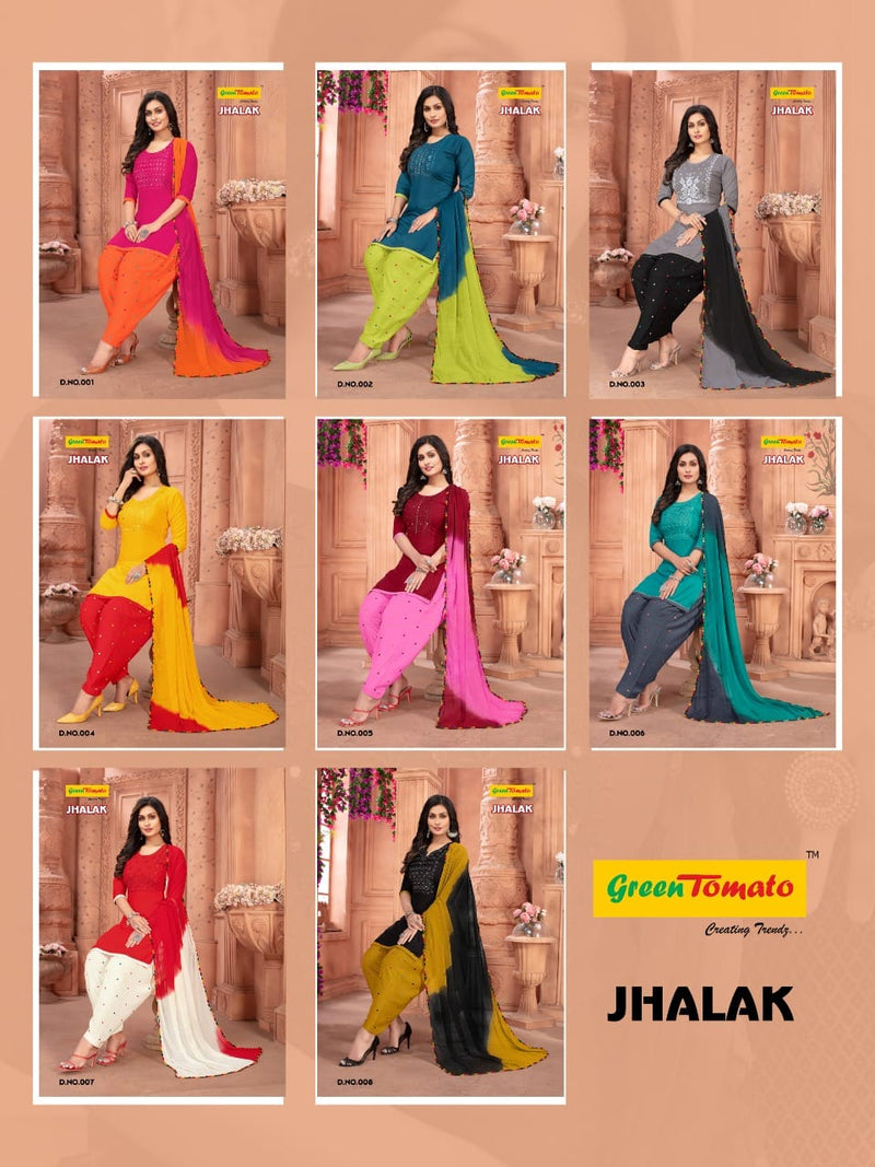 Green Tomato Jhalak Rayon Patiyala Style Ready Made Festive Wear Salwar Suits