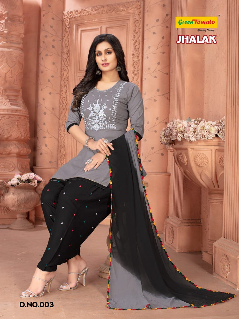 Green Tomato Jhalak Rayon Patiyala Style Ready Made Festive Wear Salwar Suits