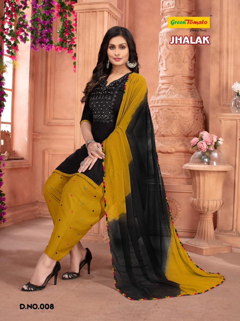 Green Tomato Jhalak Rayon Patiyala Style Ready Made Festive Wear Salwar Suits
