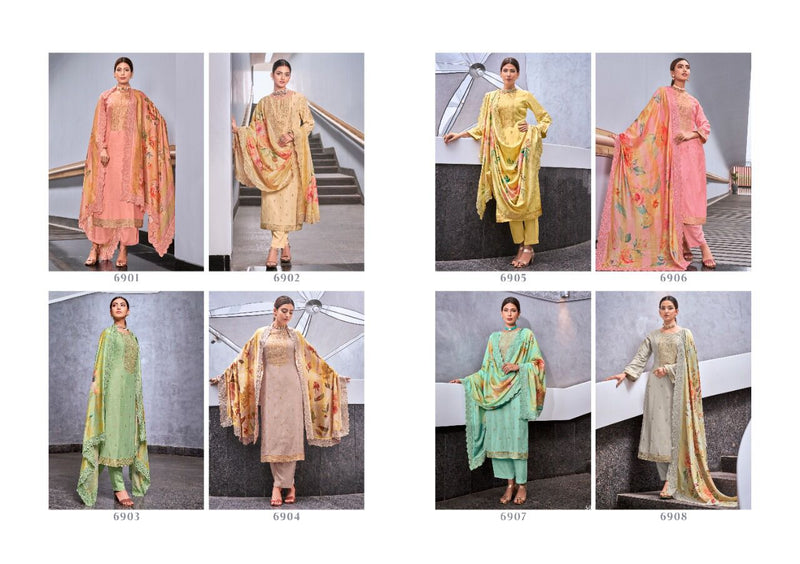 Vivek Fashion Dno 6901 To 6908 Muslin Silk With Heavy Embroidery Work Stylish Designer Party Wear Salwar Suit