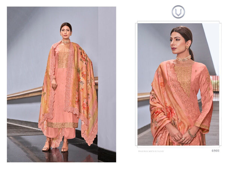 Vivek Fashion Dno 6901 To 6908 Muslin Silk With Heavy Embroidery Work Stylish Designer Party Wear Salwar Suit
