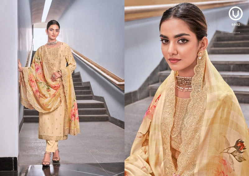Vivek Fashion Dno 6901 To 6908 Muslin Silk With Heavy Embroidery Work Stylish Designer Party Wear Salwar Suit