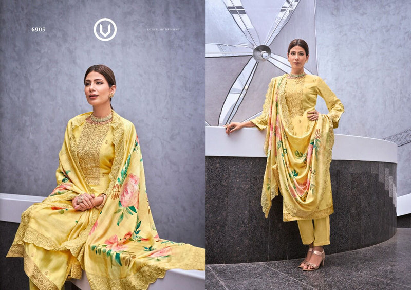 Vivek Fashion Dno 6901 To 6908 Muslin Silk With Heavy Embroidery Work Stylish Designer Party Wear Salwar Suit