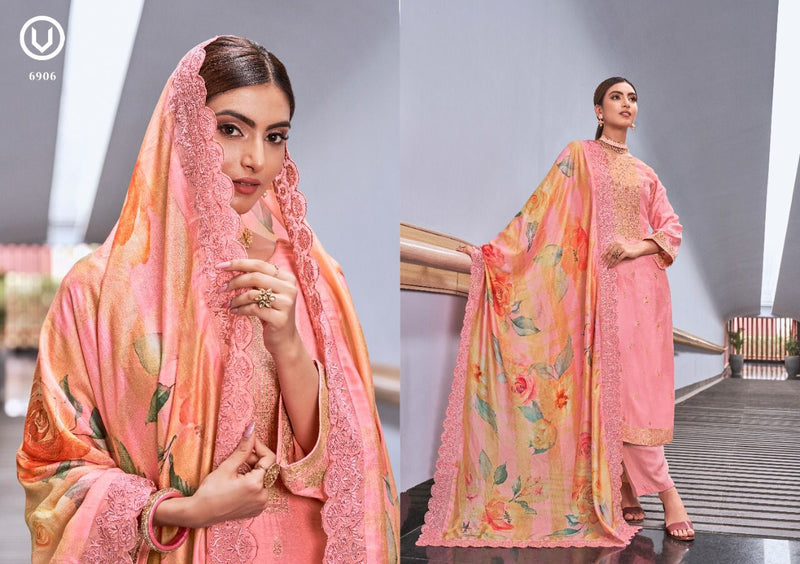 Vivek Fashion Dno 6901 To 6908 Muslin Silk With Heavy Embroidery Work Stylish Designer Party Wear Salwar Suit