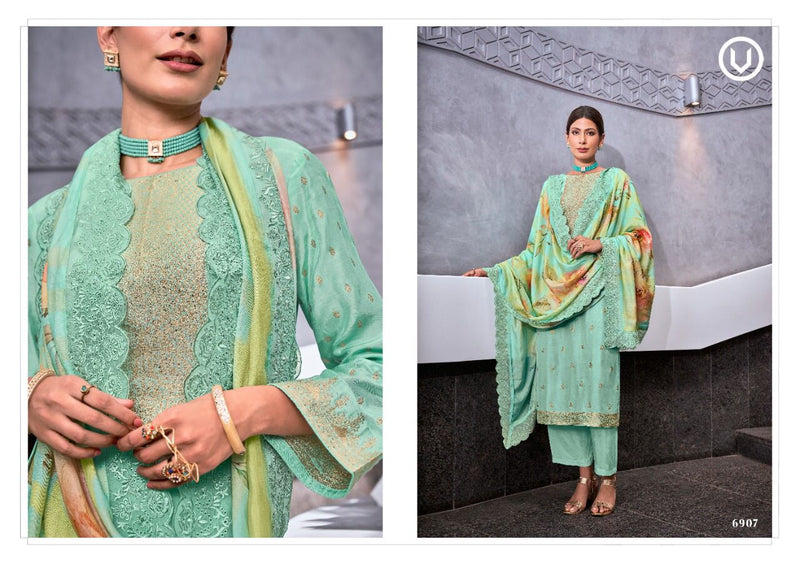 Vivek Fashion Dno 6901 To 6908 Muslin Silk With Heavy Embroidery Work Stylish Designer Party Wear Salwar Suit