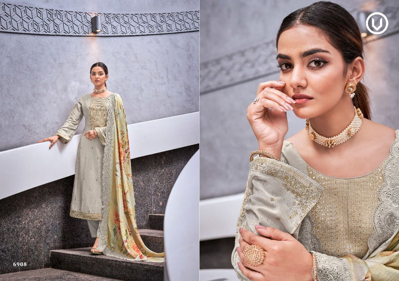 Vivek Fashion Dno 6901 To 6908 Muslin Silk With Heavy Embroidery Work Stylish Designer Party Wear Salwar Suit