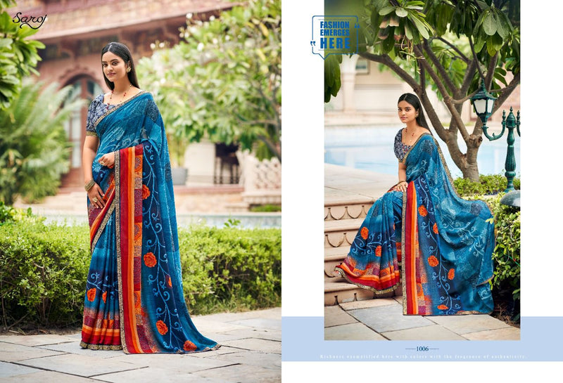 Saroj Jharna Printed Renial Stylish Festive Wear Fancy  Sarees