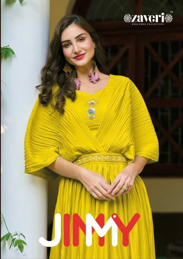 Zaveri Jimmy Chinon With Beautiful Work Stylish Designer Festive Wear Fancy Long Kurti