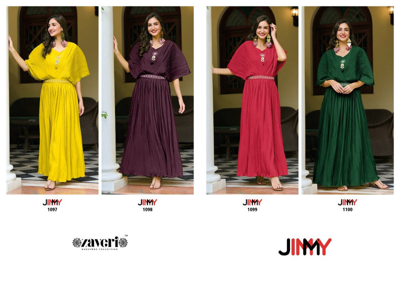 Zaveri Jimmy Chinon With Beautiful Work Stylish Designer Festive Wear Fancy Long Kurti
