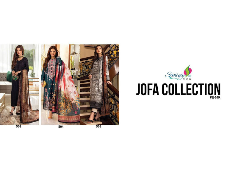 Saniya Trends Jofa Collection Vol 5 Cambric Cotton With Fancy Embroidery Work Stylish Designer Attractive Look salwar Kameez