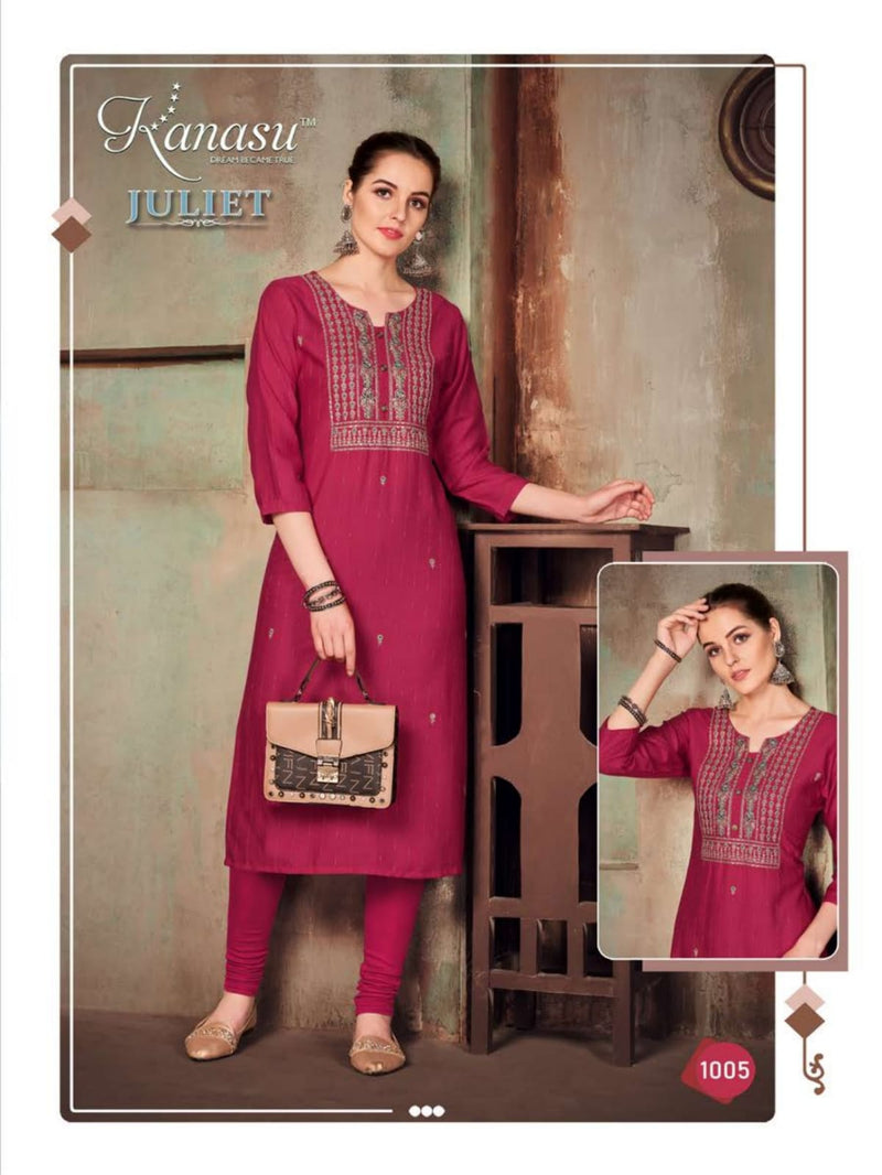 Kanasu Juliet Rayon Straight Embroidered Party Wear Kurtis