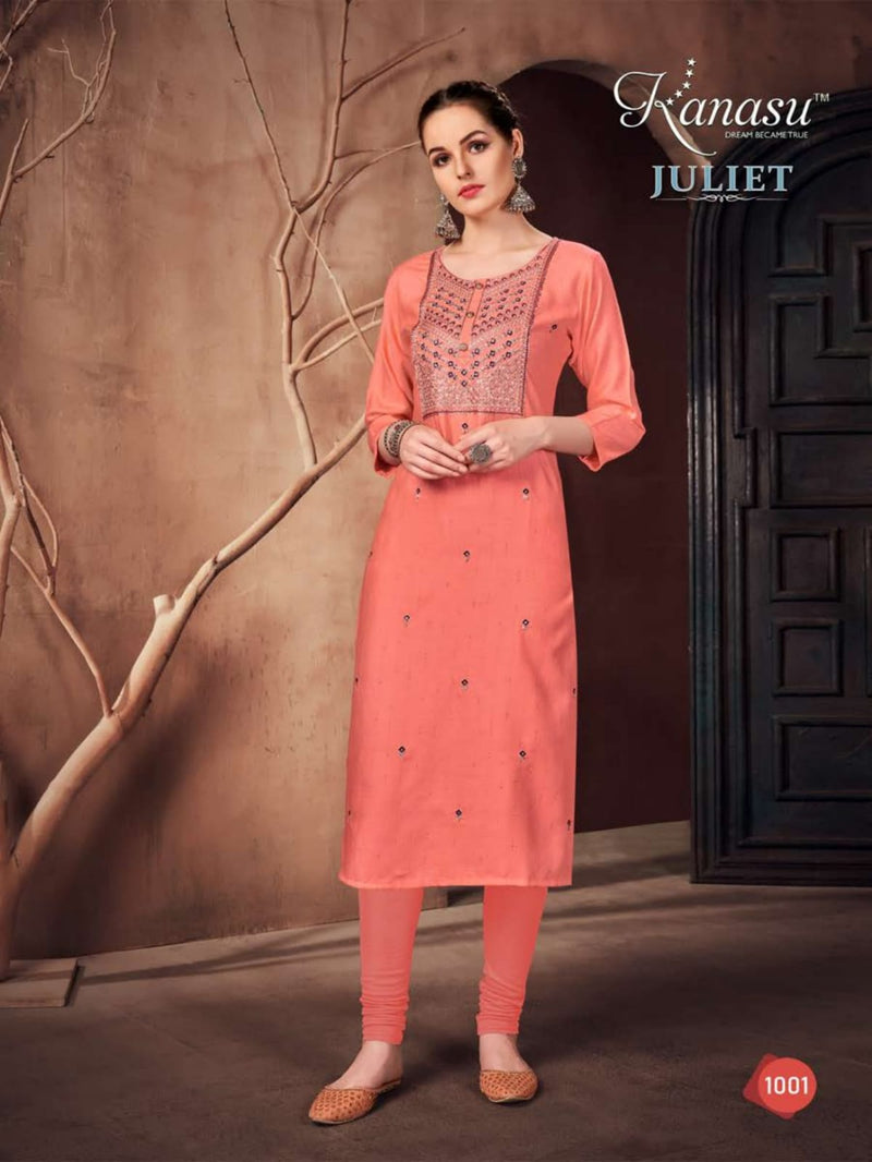 Kanasu Juliet Rayon Straight Embroidered Party Wear Kurtis