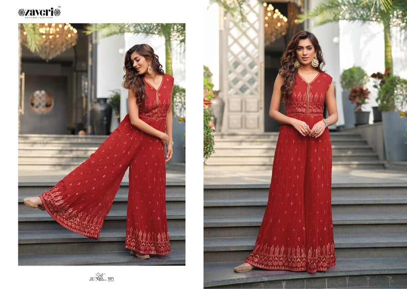 Zaveri Jumpsuit Vol 1 Chinon Beautiful Attractive Look With Embroidery Work Stylish Designer Long Kurti