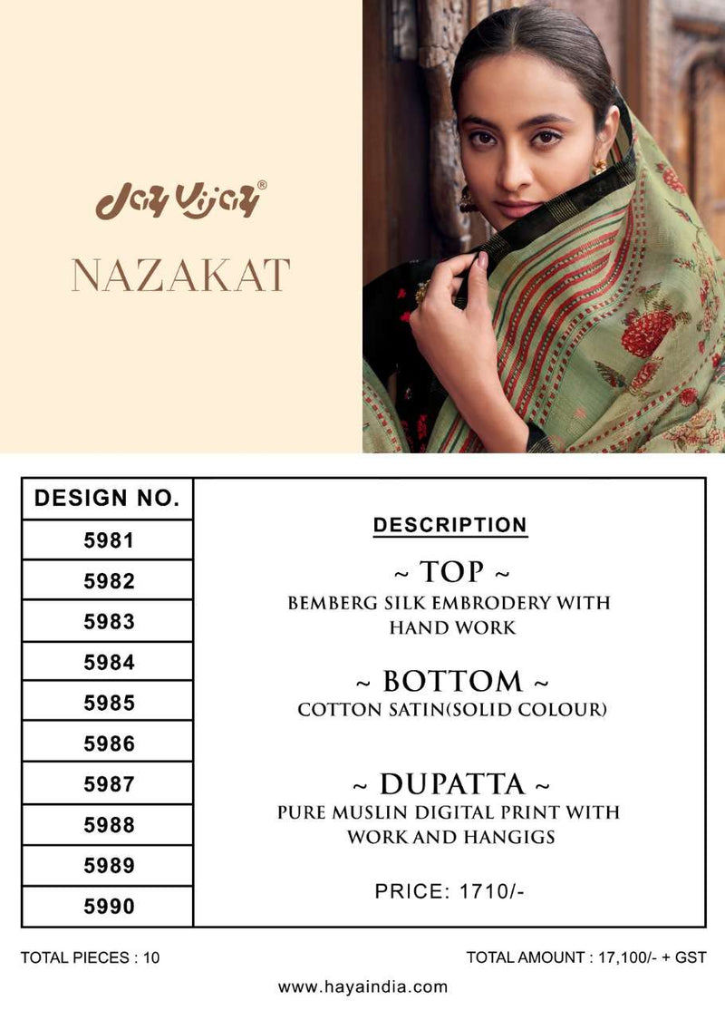 Jay Vijay Launch By Nazakat Bemberg Silk With Embroidery Work Exclusive Salwar Kameez
