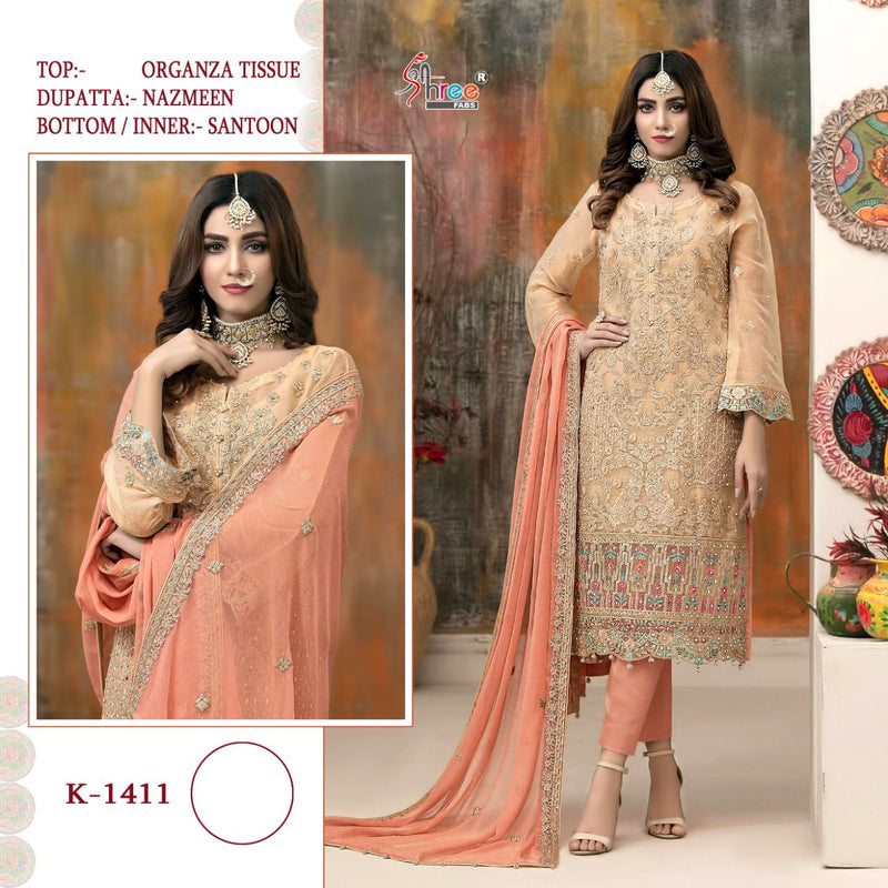 Shree Fabs K 1411 Organza Fabrics Pakistani Style Wedding Wear Salwar Suits