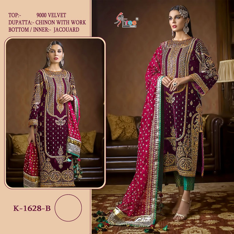 Shree Fabs Dno K 1628 B Velvet With Heavy Embroidery Work Stylish Designer Wedding Wear Salwar Kameez